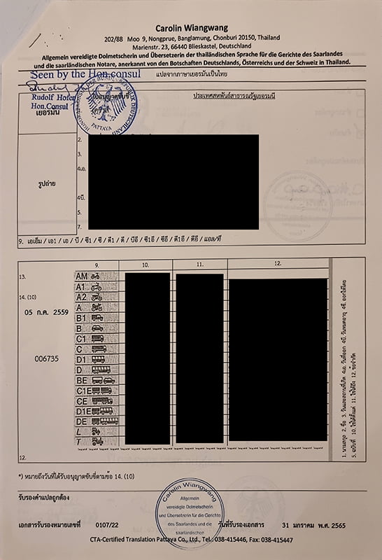 Führerschein Thailand: So machen Sie es richtig 5 Übersetzung Kartenführerschein